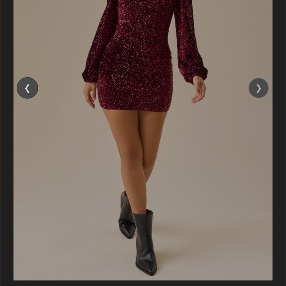 Altar'd State Angelica Sequin Mini Dress Burgandy - Picture 2 of 5